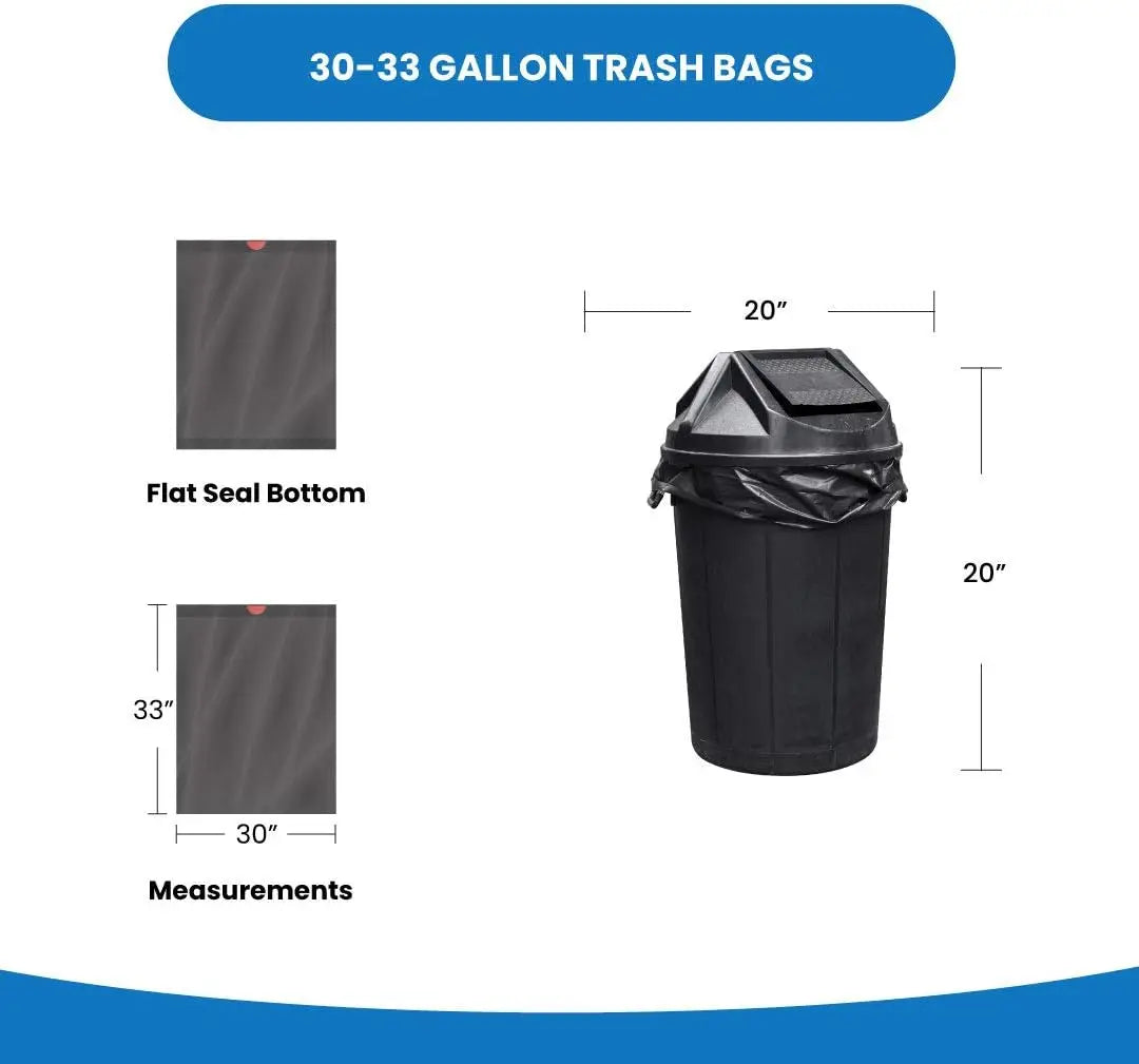 Heavy Duty 30 Gallon Black Trash Bags With Drawstring-150 Count