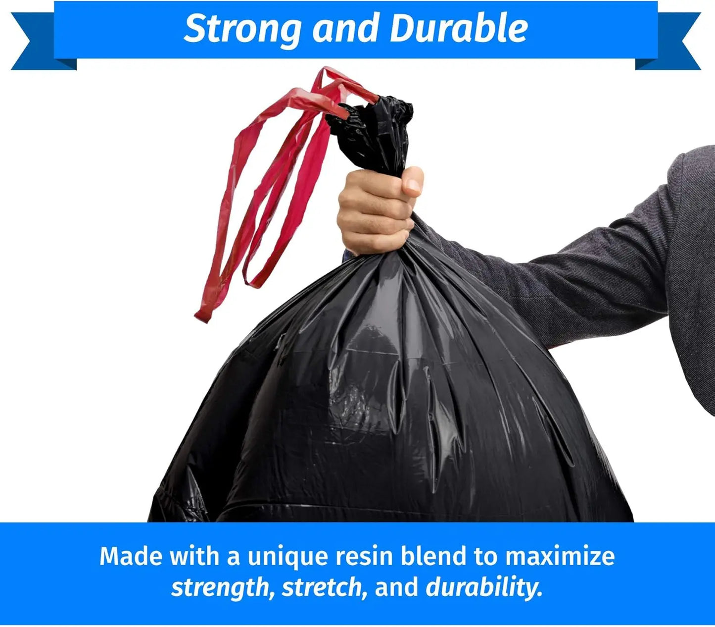 Heavy Duty 30 Gallon Black Trash Bags With Drawstring-150 Count