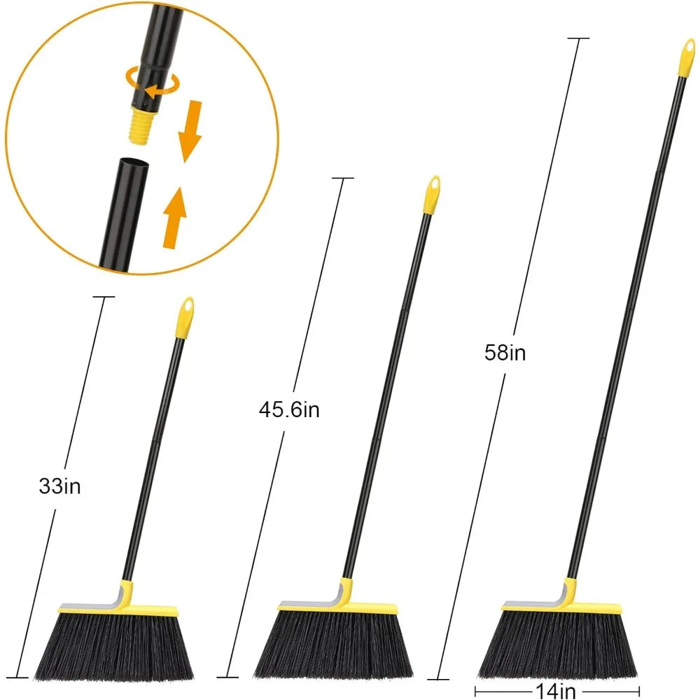 4 Pack Heavy-Duty Brooms with 58" Long Handle