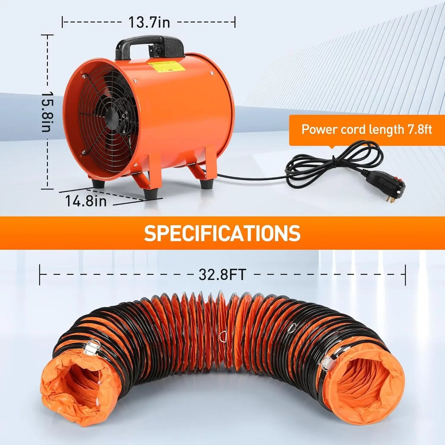 12'' Utility Blower Fan with 32.8 ft PVC Ducting